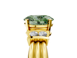 Yellow gold Fancy Green Oval  Cut Three-Stone Channel Set Ring with Bar Prongs_69