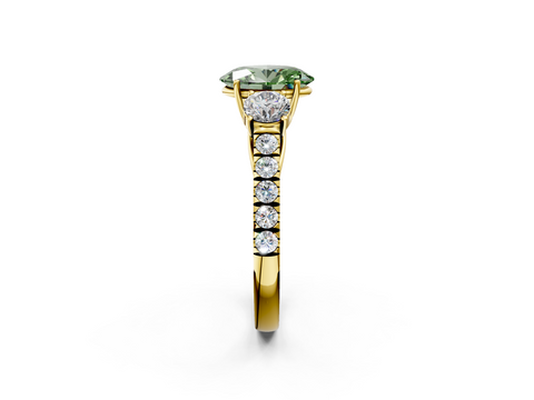 Yellow gold Fancy Green Oval  Cut Three-Stone Diamond Pave Band with Prong Setting_39