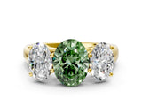 Yellow gold Fancy Green Oval Cut Three-Stone Diamond Ring with Prong Setting on a Classic Band_12