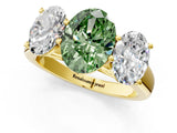 Yellow gold Fancy Green Oval Cut Three-Stone Diamond Ring with Prong Setting on a Classic Band_13