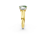 Yellow gold Fancy Green Oval Cut Three-Stone Diamond Ring with Prong Setting on a Classic Band_14