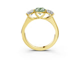 Yellow gold Fancy Green Oval Cut Three-Stone Diamond Ring with Prong Setting on a Classic Band_15