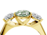 Yellow gold Fancy Green Oval Cut Three-Stone Diamond Ring with Prong Setting on a Classic Band_16