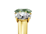 Yellow gold Fancy Green Oval Cut Three-Stone Diamond Ring with Prong Setting on a Classic Band_17