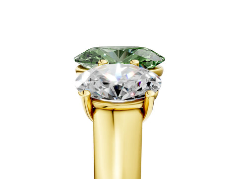 Yellow gold Fancy Green Oval Cut Three-Stone Diamond Ring with Prong Setting on a Classic Band_5
