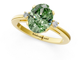 Yellow gold Fancy Green Oval  Cut Three-Stone Solitaire Ring with Round Accent Diamonds and Four-Prong Setting_22