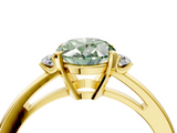Yellow gold Fancy Green Oval  Cut Three-Stone Solitaire Ring with Round Accent Diamonds and Four-Prong Setting_25