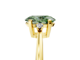 Yellow gold Fancy Green Oval  Cut Three-Stone Solitaire Ring with Round Accent Diamonds and Four-Prong Setting_26