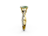 Yellow gold Fancy Green Oval  Cut Twist Band Solitaire Diamond Ring with Pavé Setting_5