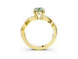 Yellow gold Fancy Green Oval  Cut Twist Band Solitaire Diamond Ring with Pavé Setting_6