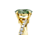 Yellow gold Fancy Green Oval  Cut Twist Band Solitaire Diamond Ring with Pavé Setting_8