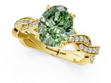 Yellow gold Fancy Green Oval  Cut Twisted Pavé Band Solitaire Ring with Four-Prong Setting_56