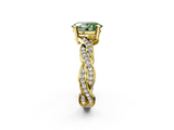 Yellow gold Fancy Green Oval  Cut Twisted Pavé Band Solitaire Ring with Four-Prong Setting_57