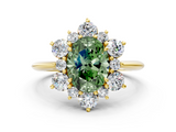 Yellow gold Fancy Green Oval  Diamond Cluster Halo Ring with Solitaire Band and Four-Prong Setting_20