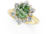 Yellow gold Fancy Green Oval  Diamond Cluster Halo Ring with Solitaire Band and Four-Prong Setting_21