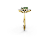 Yellow gold Fancy Green Oval  Diamond Cluster Halo Ring with Solitaire Band and Four-Prong Setting_22