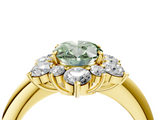 Yellow gold Fancy Green Oval  Diamond Cluster Halo Ring with Solitaire Band and Four-Prong Setting_24