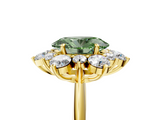 Yellow gold Fancy Green Oval  Diamond Cluster Halo Ring with Solitaire Band and Four-Prong Setting_25