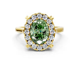 Yellow gold Fancy Green Oval  Diamond Cluster Halo Solitaire with Four-Prong Setting_109