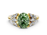 Yellow gold Fancy Green Oval  Diamond Cluster Leaf Design Ring with Prong Setting_68