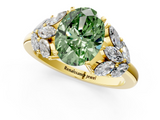 Yellow gold Fancy Green Oval  Diamond Cluster Leaf Design Ring with Prong Setting_69