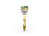 Yellow gold Fancy Green Oval  Diamond Cluster Leaf Design Ring with Prong Setting_70