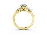 Yellow gold Fancy Green Oval  Diamond Cluster Leaf Design Ring with Prong Setting_71