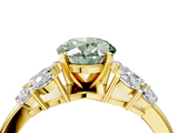 Yellow gold Fancy Green Oval  Diamond Cluster Leaf Design Ring with Prong Setting_72
