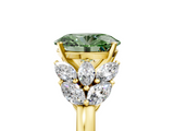 Yellow gold Fancy Green Oval  Diamond Cluster Leaf Design Ring with Prong Setting_73