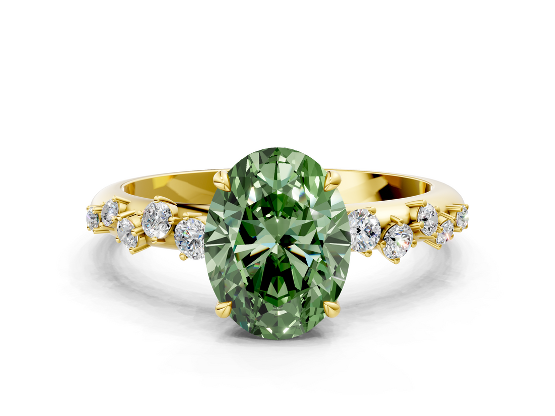 Yellow gold Fancy Green Oval  Diamond Cluster Prong-Set Solitaire Ring_41