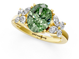 Yellow gold Fancy Green Oval  Diamond Floral Cluster Ring with Solitaire Band and Prong Setting_49