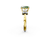 Yellow gold Fancy Green Oval  Diamond Floral Cluster Ring with Solitaire Band and Prong Setting_50
