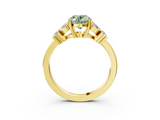 Yellow gold Fancy Green Oval  Diamond Floral Cluster Ring with Solitaire Band and Prong Setting_51