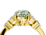Yellow gold Fancy Green Oval  Diamond Floral Cluster Ring with Solitaire Band and Prong Setting_52