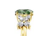 Yellow gold Fancy Green Oval  Diamond Floral Cluster Ring with Solitaire Band and Prong Setting_53