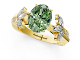 Yellow gold Fancy Green Oval  Diamond Floral Vine Solitaire Engagement Ring_4