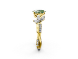 Yellow gold Fancy Green Oval  Diamond Floral Vine Solitaire Engagement Ring_5