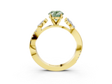 Yellow gold Fancy Green Oval  Diamond Floral Vine Solitaire Engagement Ring_6