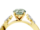 Yellow gold Fancy Green Oval  Diamond Floral Vine Solitaire Engagement Ring_7