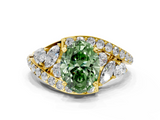 Yellow gold Fancy Green Oval  Diamond Halo Ring with Marquise and Pavé Band in Prong Setting_72