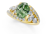 Yellow gold Fancy Green Oval  Diamond Halo Ring with Marquise and Pavé Band in Prong Setting_73