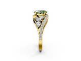 Yellow gold Fancy Green Oval  Diamond Halo Ring with Marquise and Pavé Band in Prong Setting_74