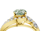 Yellow gold Fancy Green Oval  Diamond Halo Ring with Marquise and Pavé Band in Prong Setting_76
