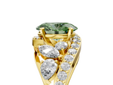 Yellow gold Fancy Green Oval  Diamond Halo Ring with Marquise and Pavé Band in Prong Setting_77