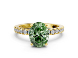 Yellow gold Fancy Green Oval  Diamond Pavé Band Solitaire with Four-Prong Setting_194