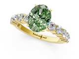 Yellow gold Fancy Green Oval  Diamond Pavé Band Solitaire with Four-Prong Setting_4
