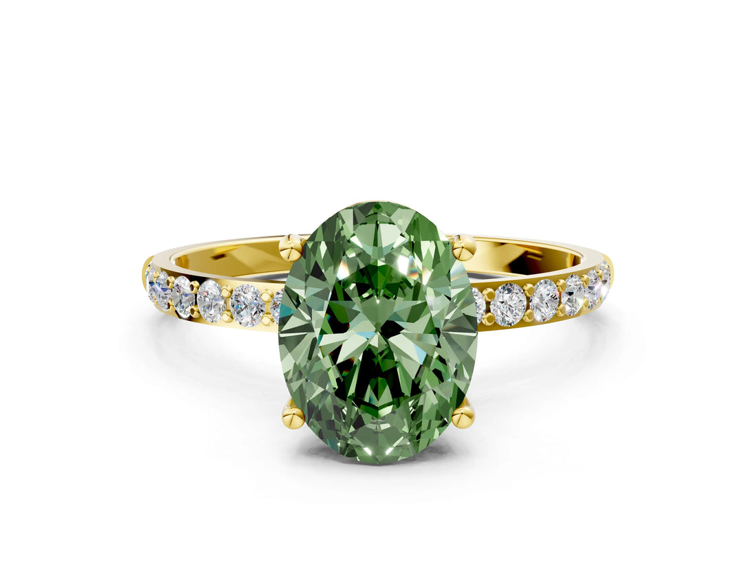 Yellow gold Fancy Green Oval  Diamond Pavé Band with Six-Prong Setting_31