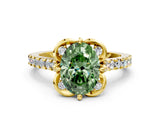 Yellow gold Fancy Green Oval  Diamond Pave Band with Floral Prong Setting_27