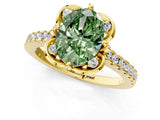 Yellow gold Fancy Green Oval  Diamond Pave Band with Floral Prong Setting_28