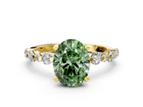 Yellow gold Fancy Green Oval  Diamond Prong Set Engagement Ring with Pave Band_240